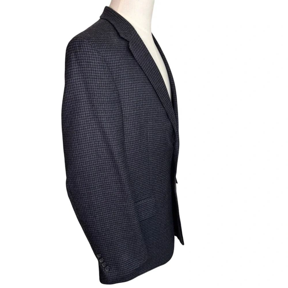 Nautica Blue Grey Houndstooth Lambswool Two Button Blazer Sport Coat Size 42 R